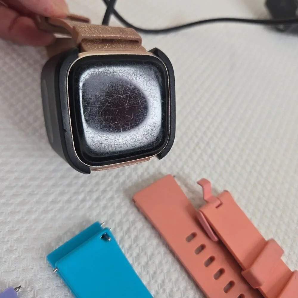 Fitbit Versa 2 Smartwatch Box 3 Extra Bands Pink Blue Purple Peach Works